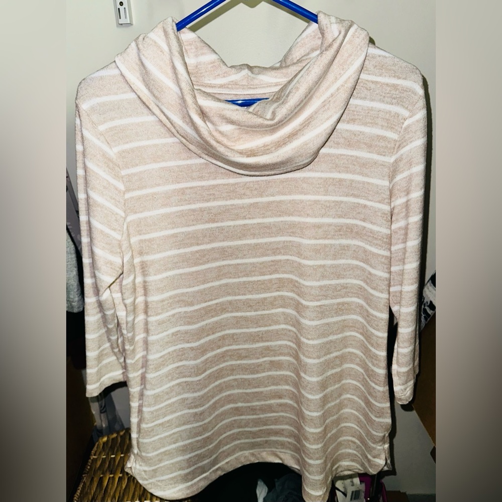 croft & barrow Cream and White Striped Cowl Neck Sweater